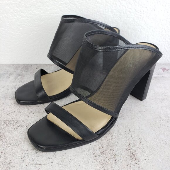 42 Gold Linx Black Leather Mesh Slide Sandals Heels size 7.5M Cocktail Evening - Picture 8 of 16